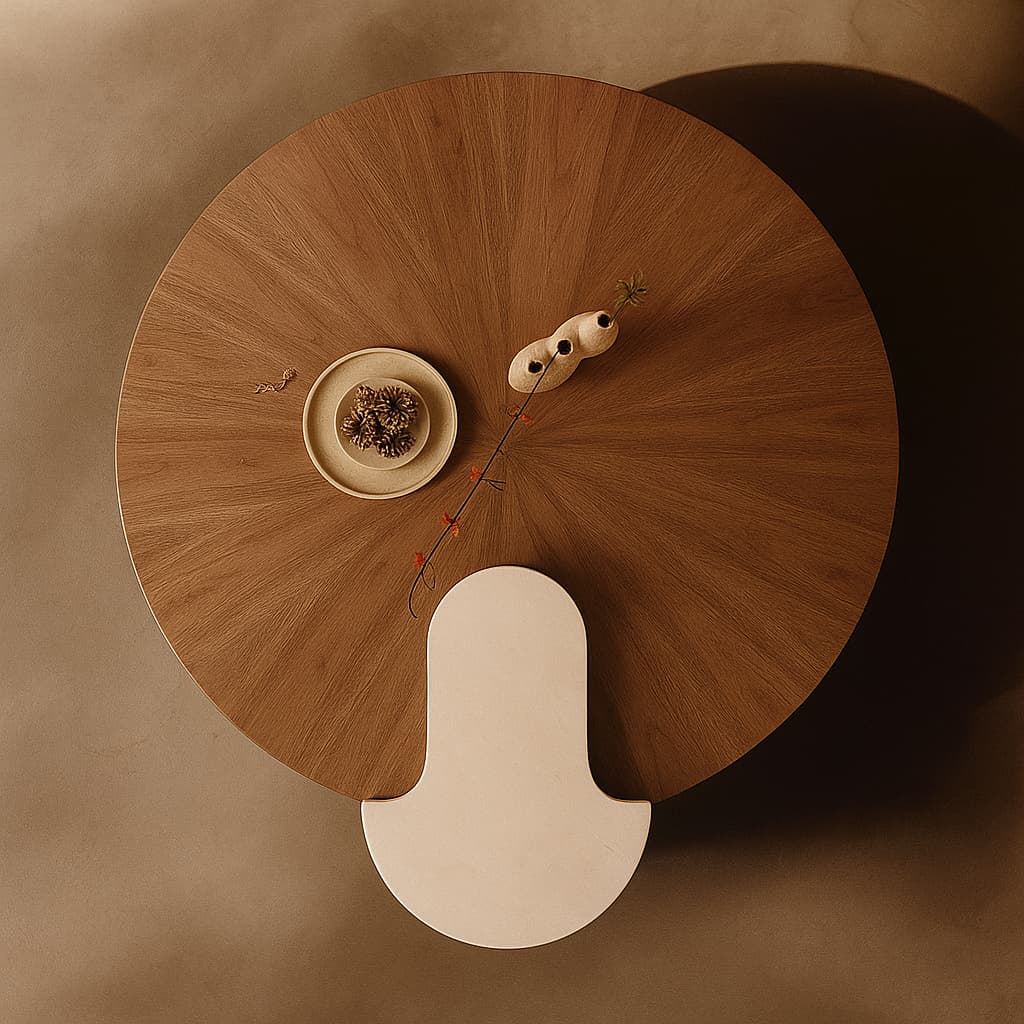 OBLIQUE Round Coffee Table – Solid Wood Walnut Veneer with Marble Accent