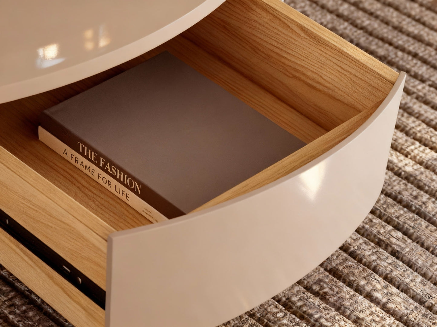ORA Oval Coffee Table – Marble Top with Hidden Storage