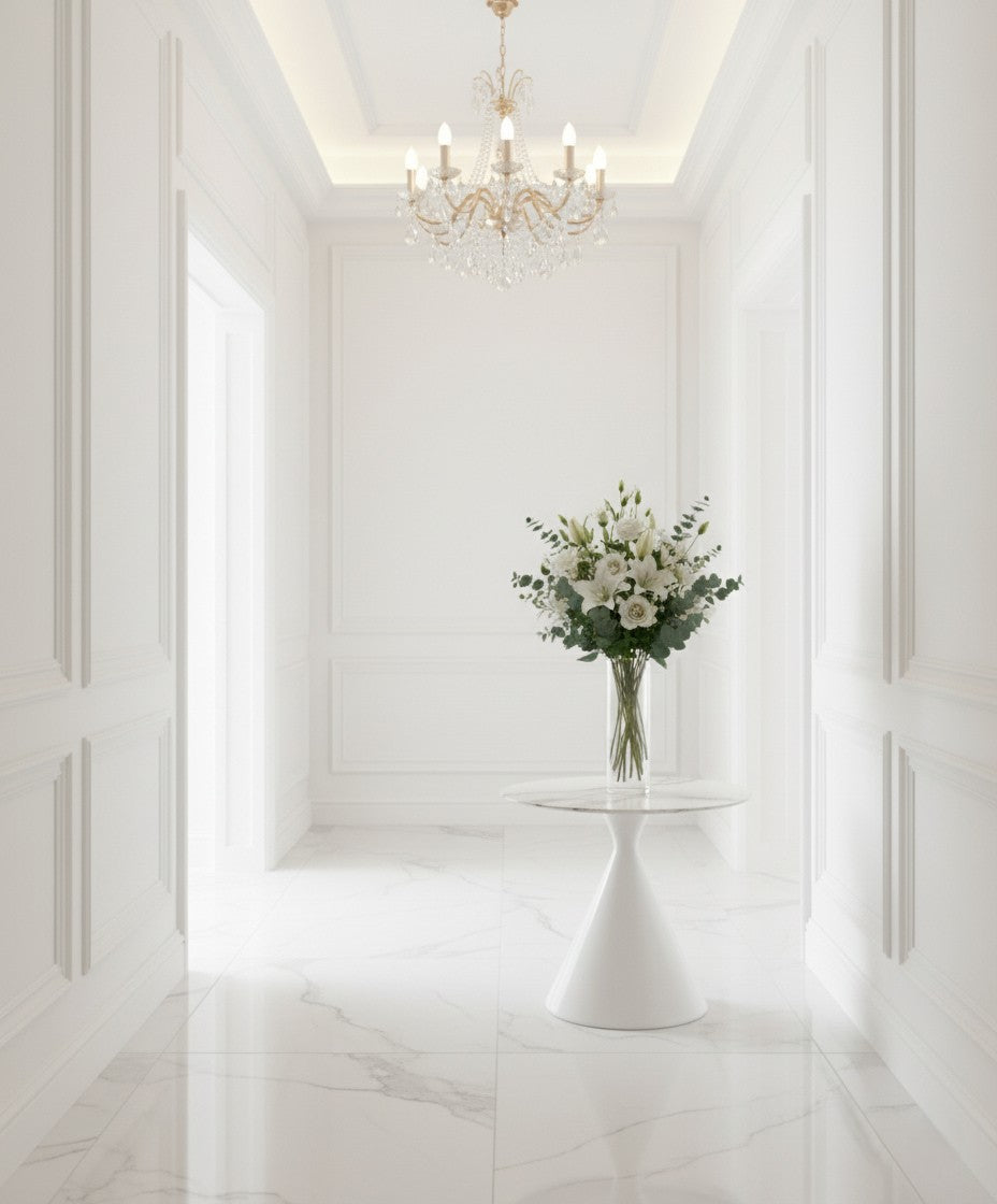 PURE The Side Table – White Marble & Gloss Base