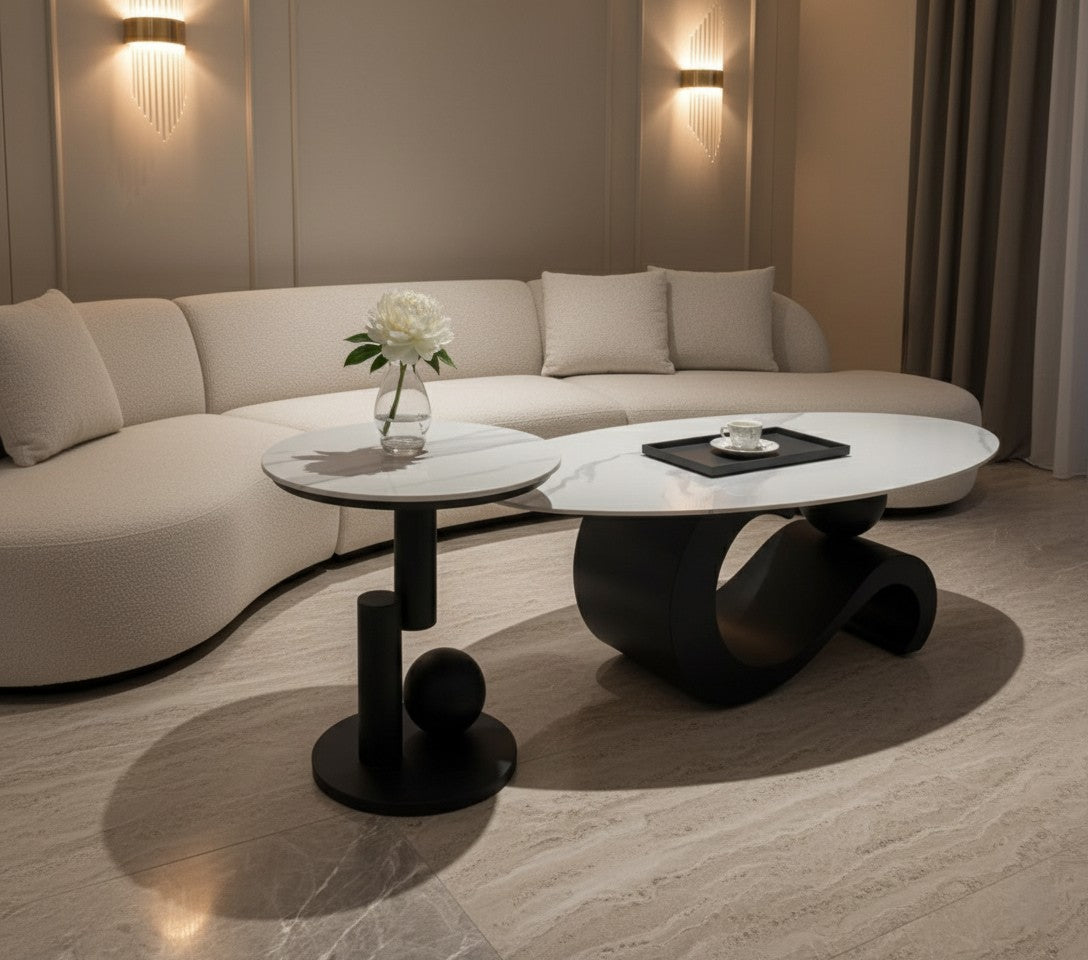 SEANA Coffee & Side Table Set – 12mm Marble Slate Stone