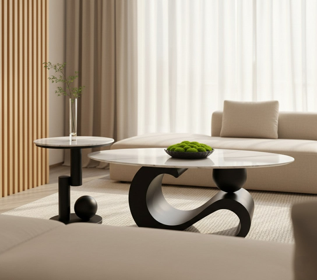 SEANA Coffee & Side Table Set – 12mm Marble Slate Stone