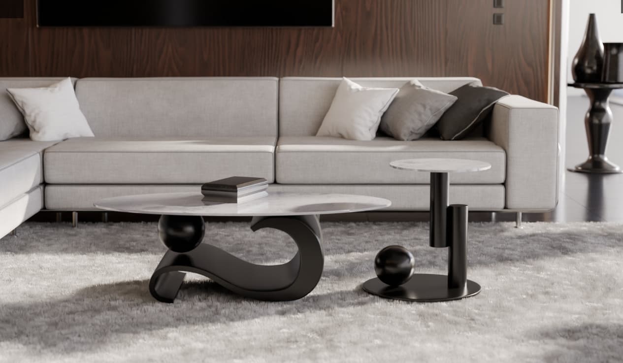 SEANA Coffee & Side Table Set – 12mm Marble Slate Stone
