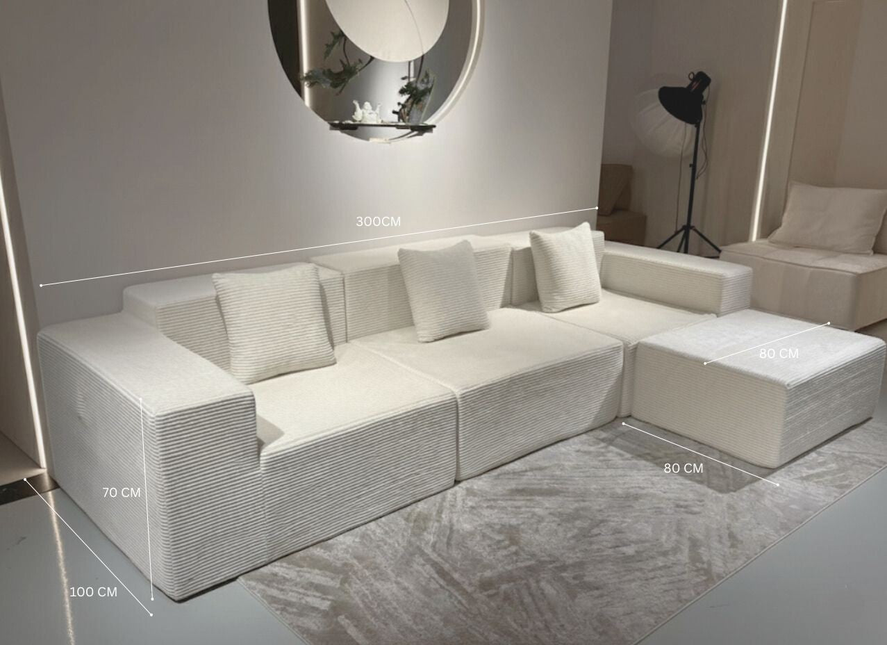 SOLENE Compressed 3-seater Sofa with Matching Ottoman –  300cm