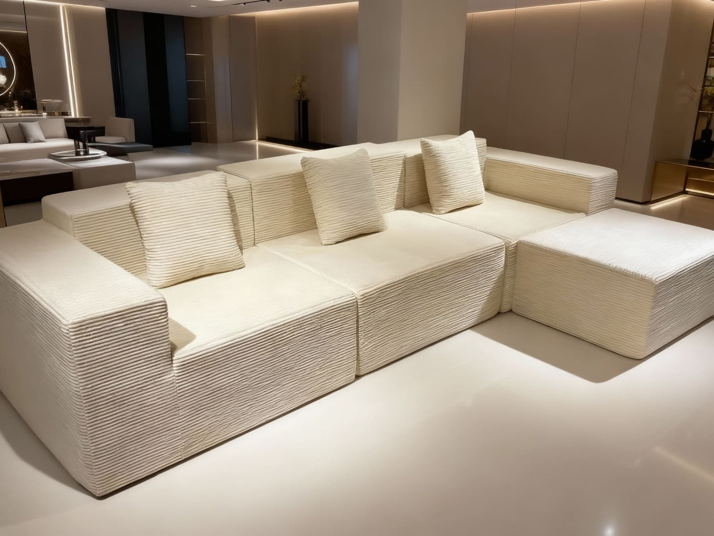 SOLENE Compressed 3-seater Sofa with Matching Ottoman –  300cm