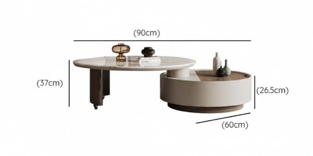 DUNES Round Marble Coffee Table with Hidden Storage – Modern Luxury Living Room Furniture
