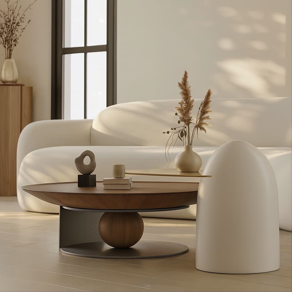 TAVOLA MILANO Coffee & Side Table Set – Natural Walnut Veneer with Titanium Base