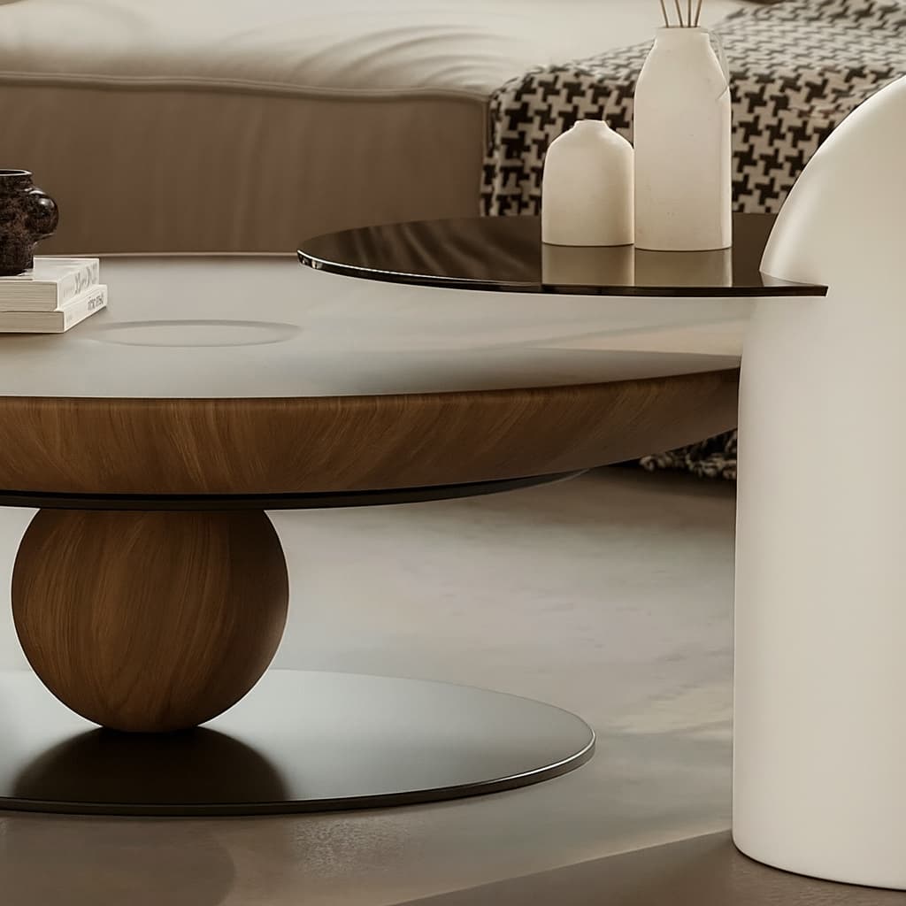 TAVOLA MILANO Coffee & Side Table Set – Natural Walnut Veneer with Titanium Base