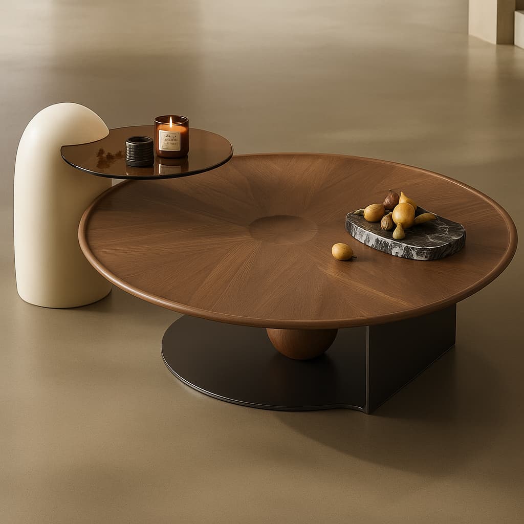 TAVOLA MILANO Coffee & Side Table Set – Natural Walnut Veneer with Titanium Base