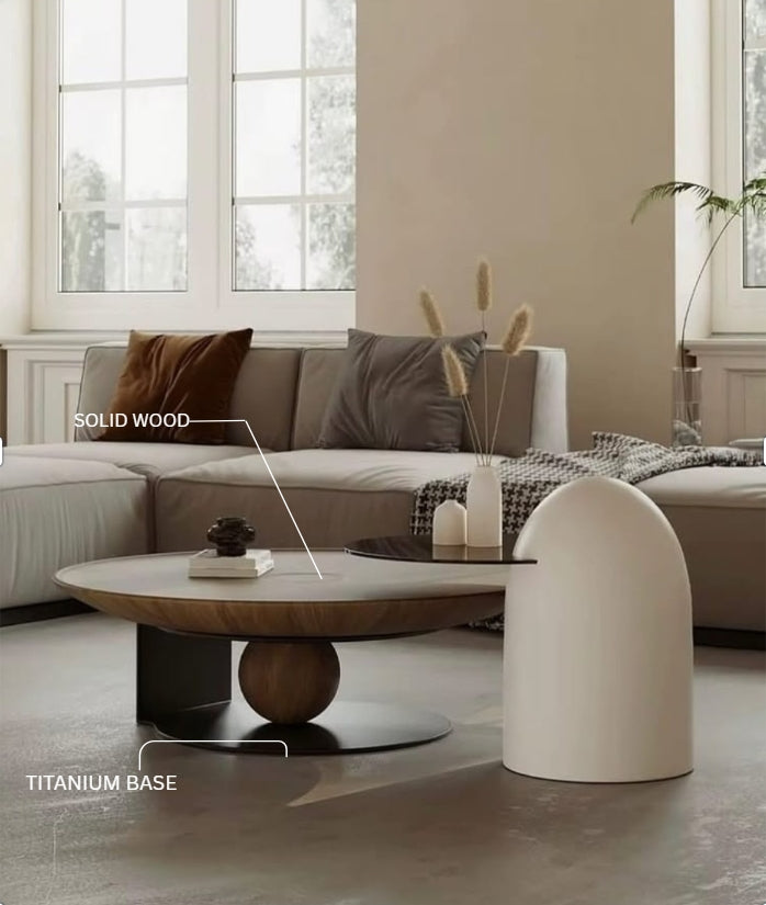 TAVOLA MILANO Coffee & Side Table Set – Natural Walnut Veneer with Titanium Base