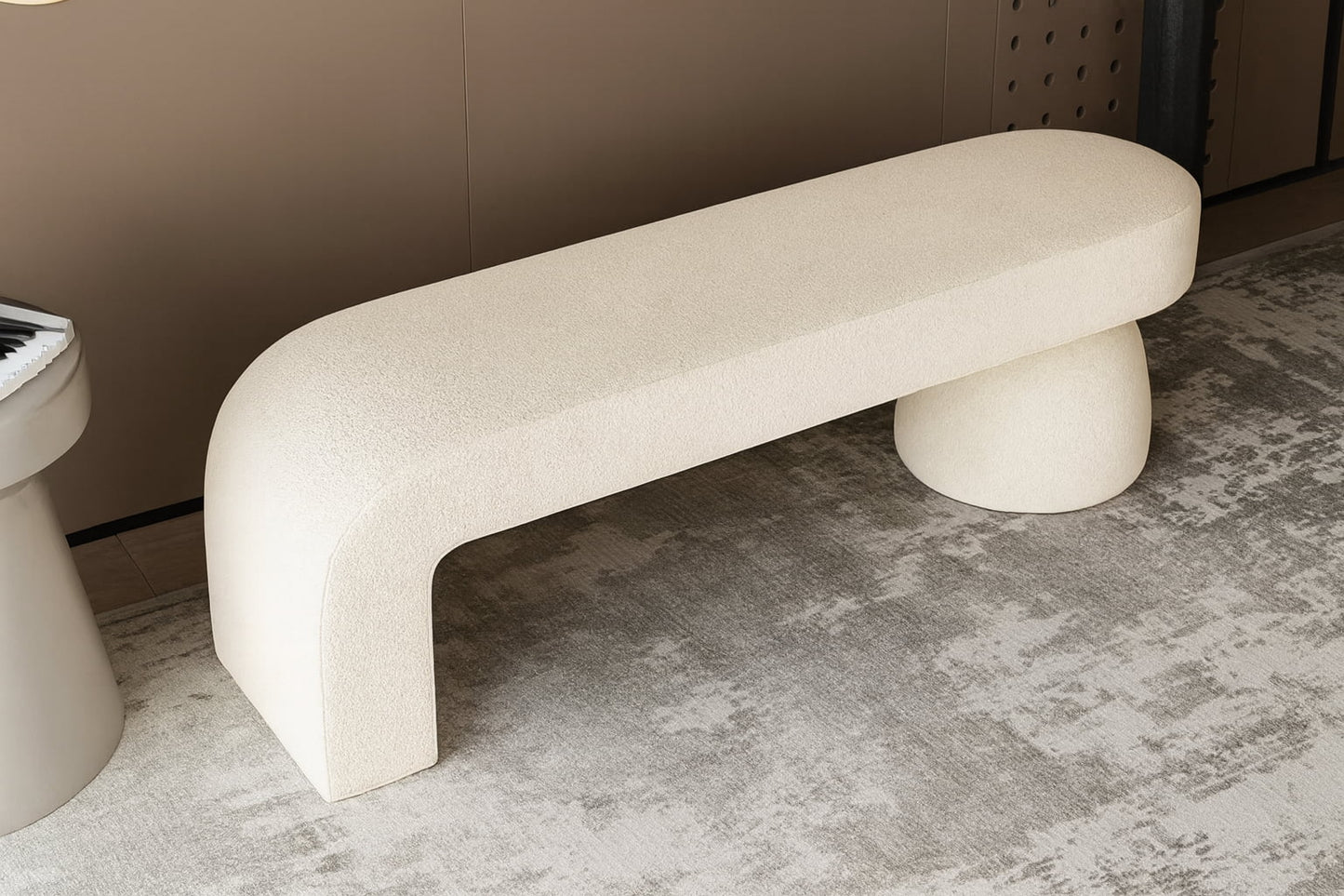 UDIN Designer Ottoman Bench – Sculptural Luxury in Bouclé