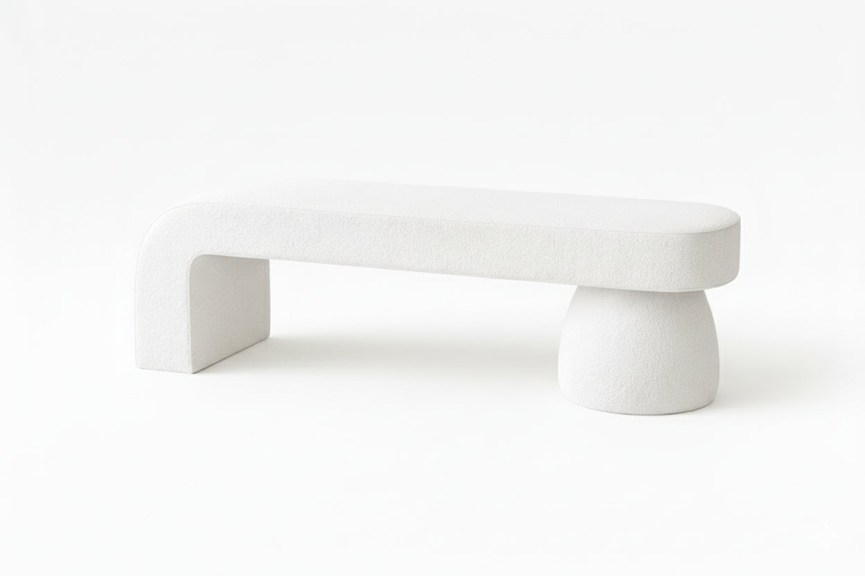 UDIN Designer Ottoman Bench – Sculptural Luxury in Bouclé