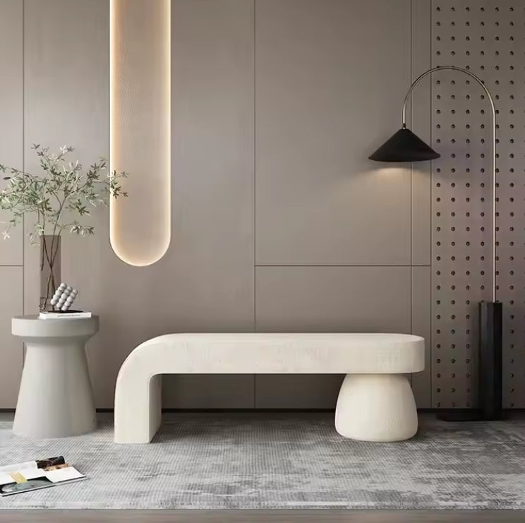 UDIN Designer Ottoman Bench – Sculptural Luxury in Bouclé