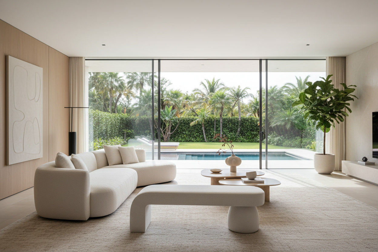 UDIN Designer Ottoman Bench – Sculptural Luxury in Bouclé