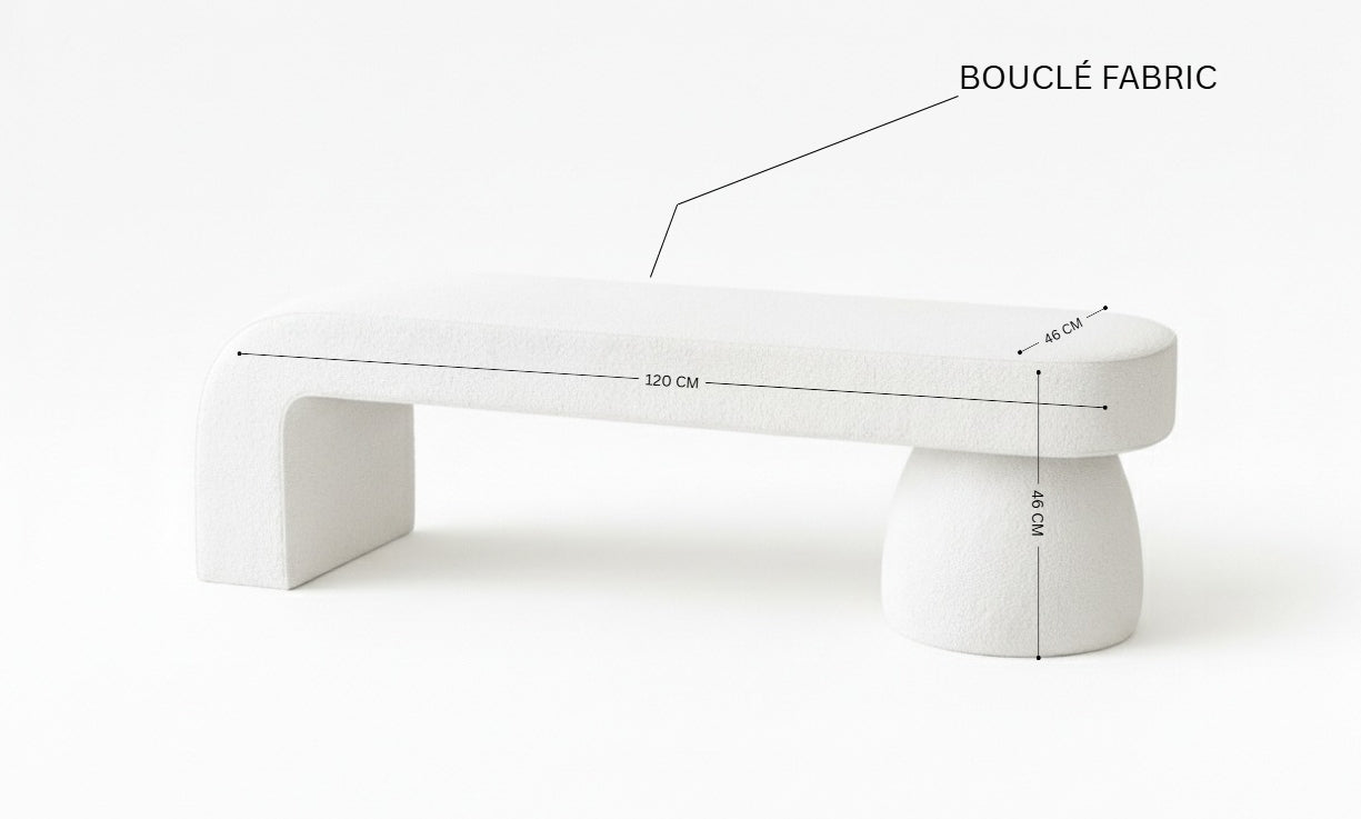 UDIN Designer Ottoman Bench – Sculptural Luxury in Bouclé
