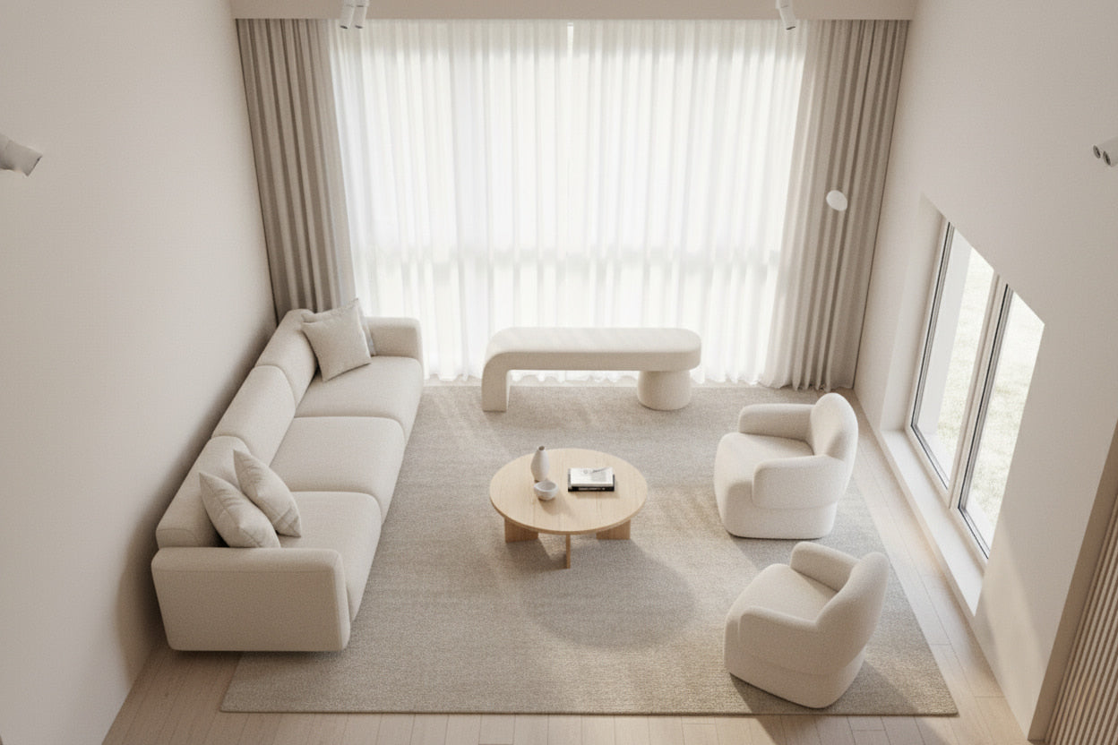 UDIN Designer Ottoman Bench – Sculptural Luxury in Bouclé