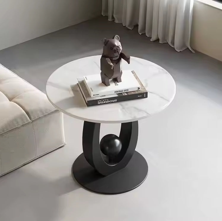 Vicky Side Table – Marble & Sculptural Steel