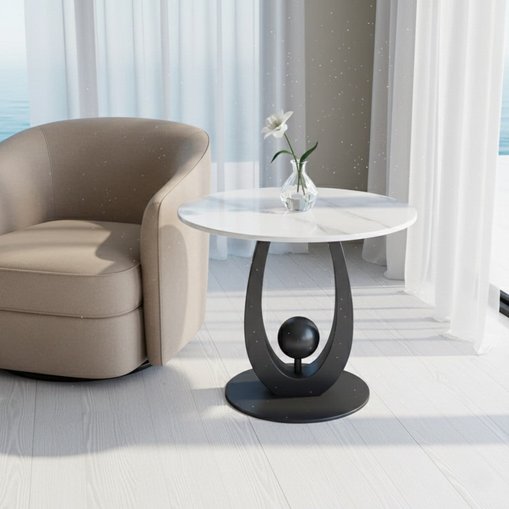 Vicky Side Table – Marble & Sculptural Steel