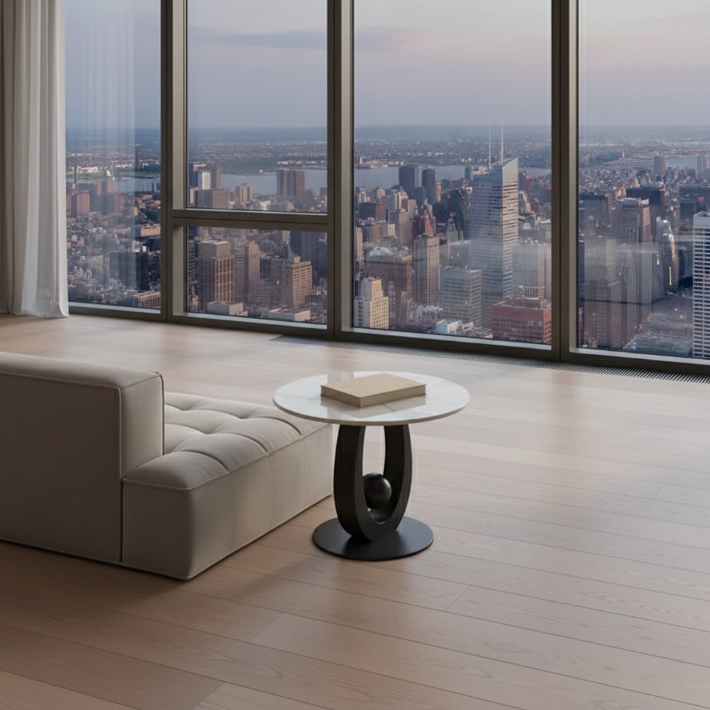 Vicky Side Table – Marble & Sculptural Steel