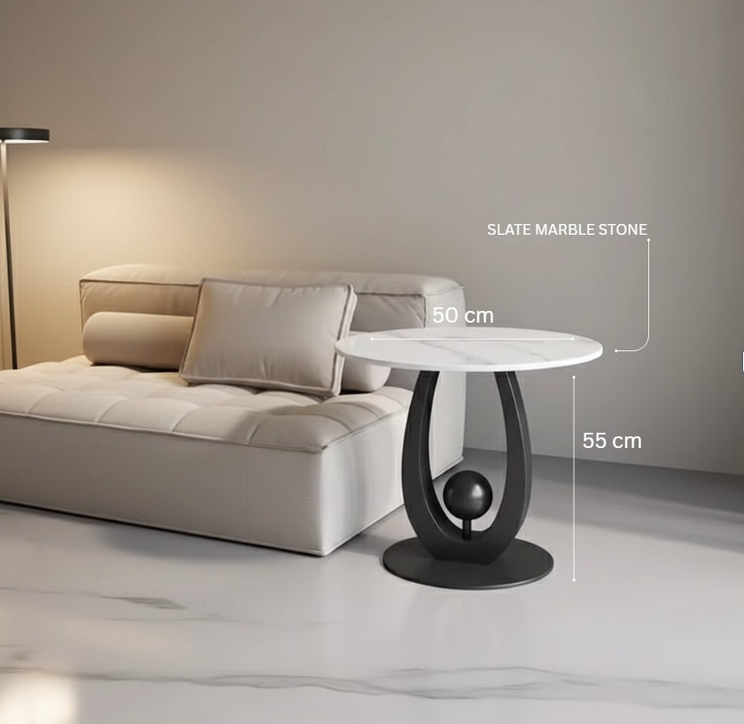 Vicky Side Table – Marble & Sculptural Steel