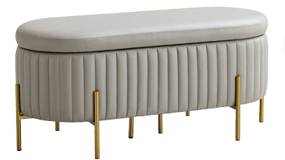 VILLENEUVE Luxe Storage Ottoman Bench – Light Grey PU Leather with Golden Accents
