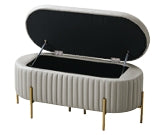 VILLENEUVE Luxe Storage Ottoman Bench – Light Grey PU Leather with Golden Accents