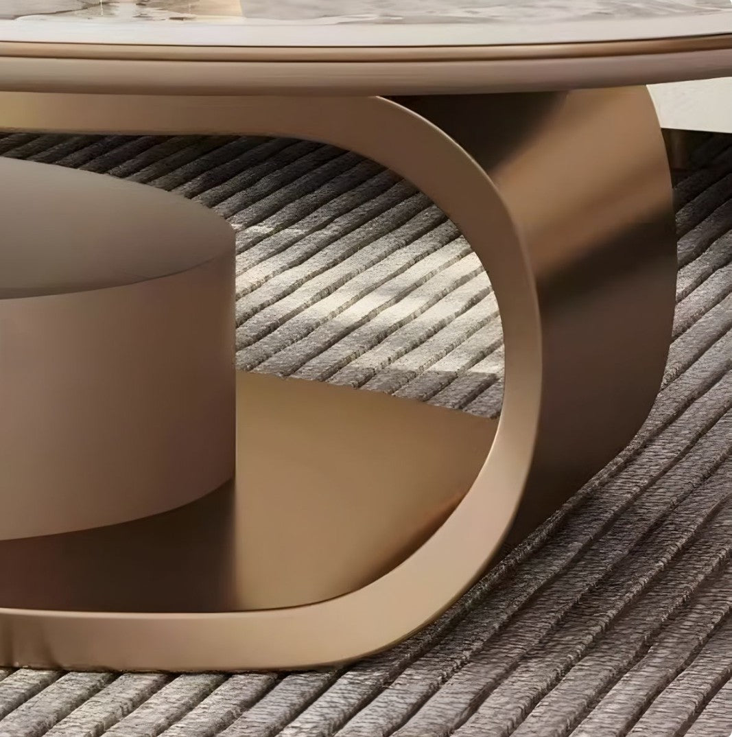 ORA Oval Coffee Table – Marble Top with Hidden Storage