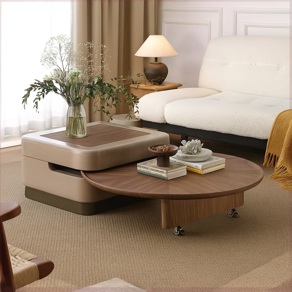 SCALA Coffee Table Set – Walnut Veneer with Hidden Storage & Lift-Top