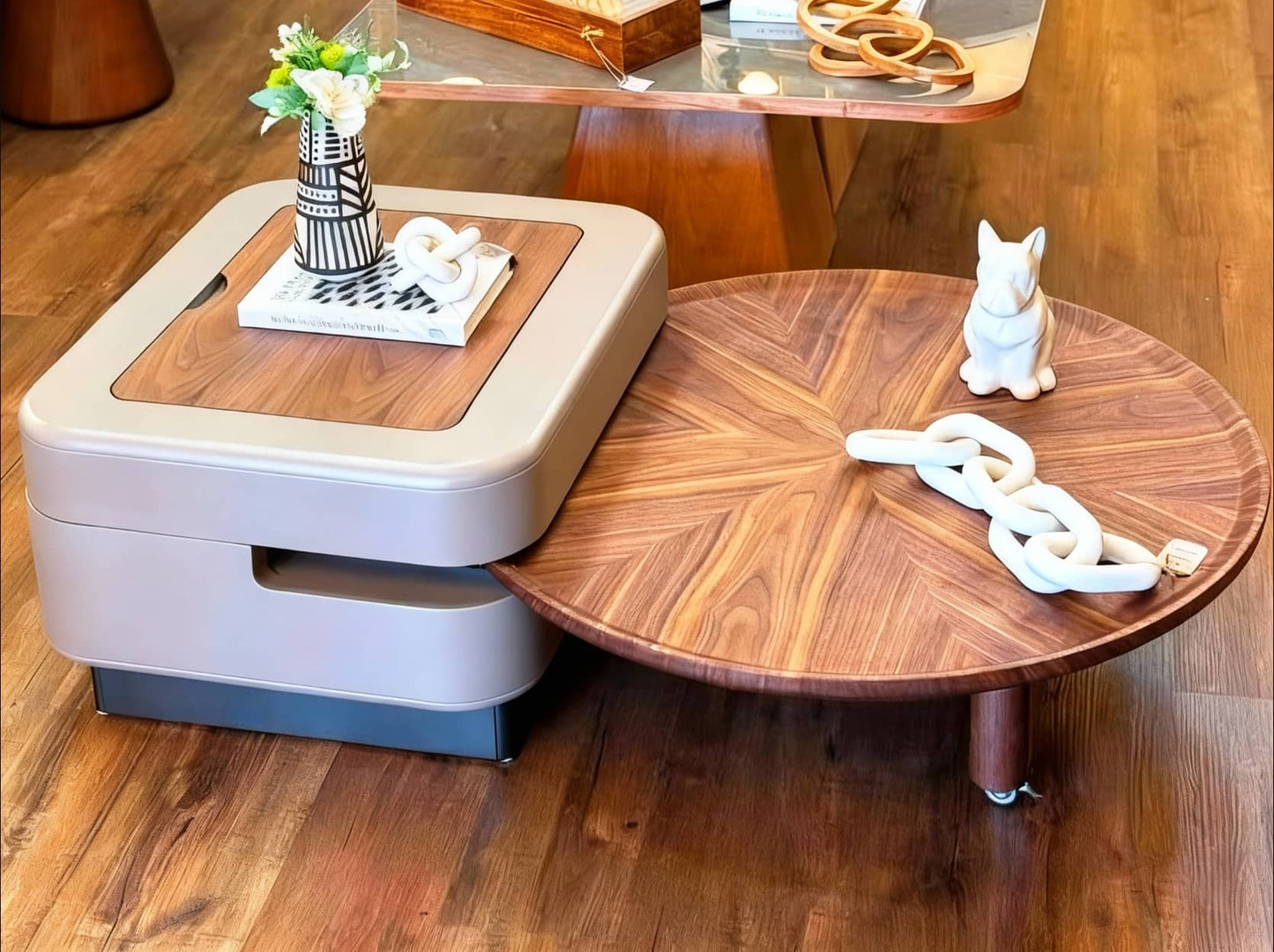 SCALA Coffee Table Set – Walnut Veneer with Hidden Storage & Lift-Top