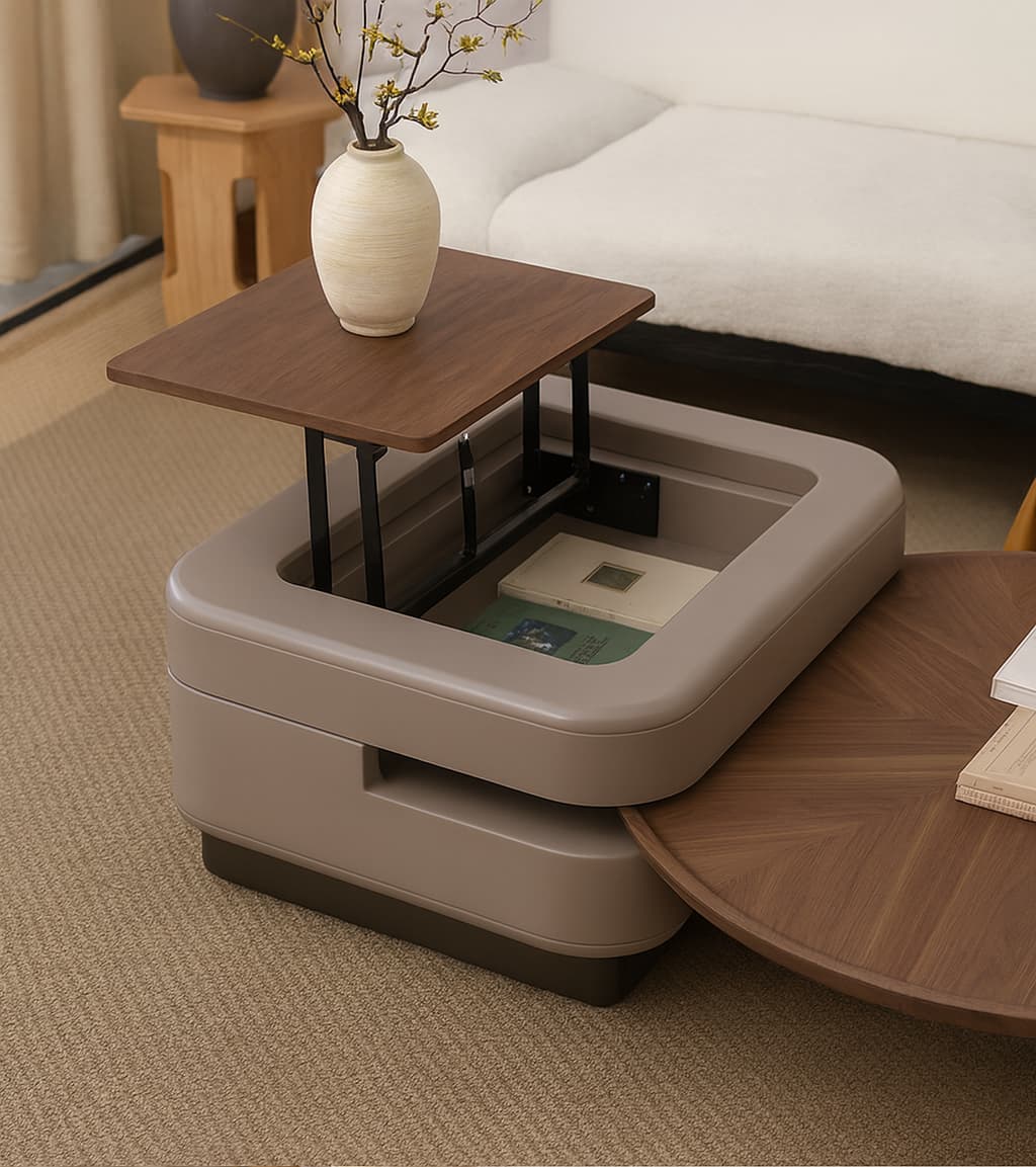 SCALA Coffee Table Set – Walnut Veneer with Hidden Storage & Lift-Top