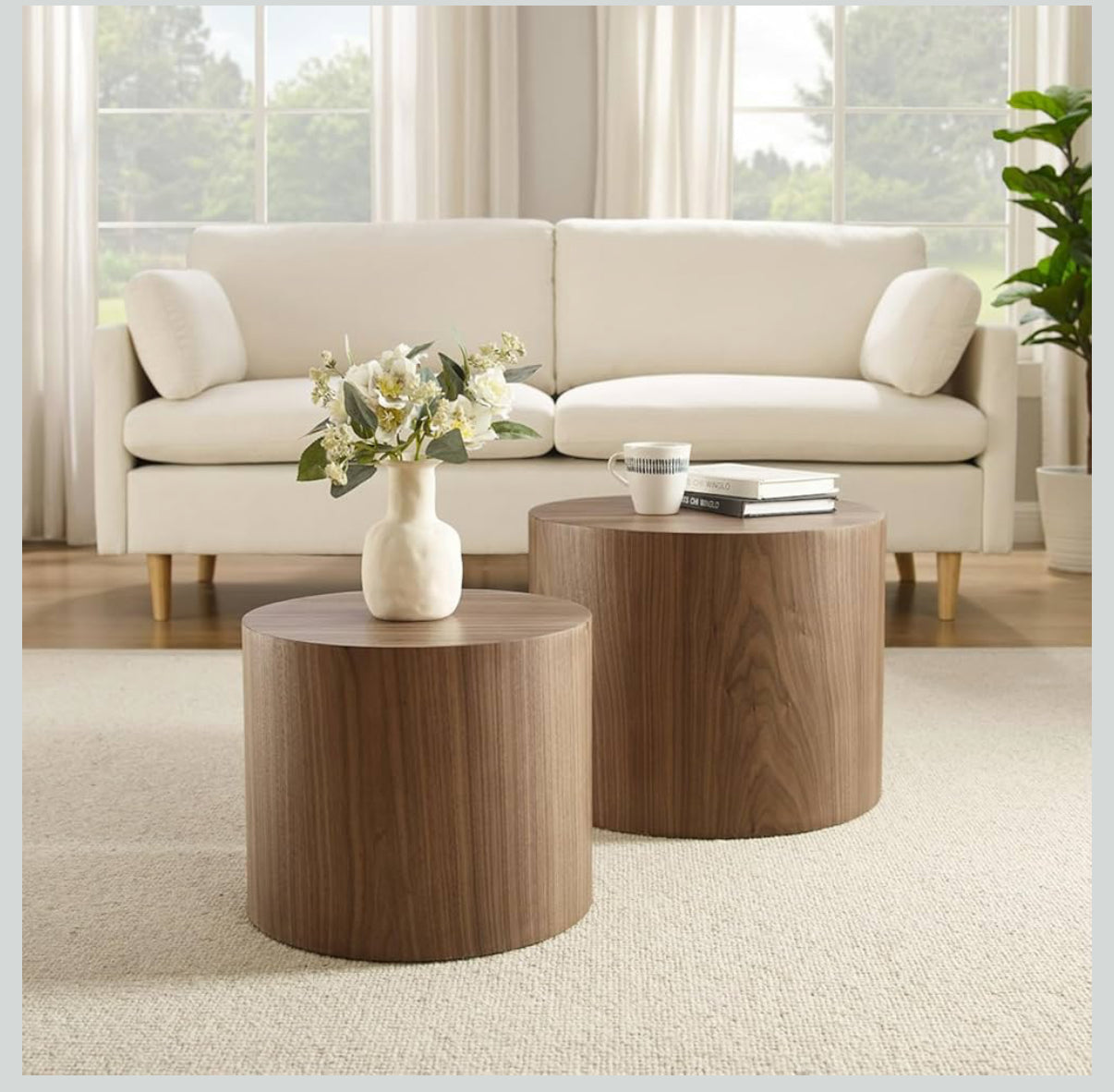 NOVALE Nesting Coffee Table Set of 2 – Walnut Finish | Sculptural Minimal Design