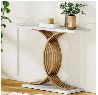 Norman Console Table Marble Effect White&Gold