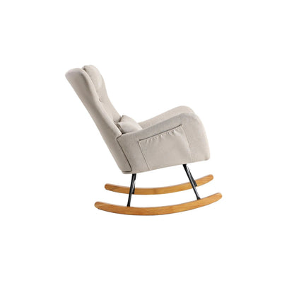 CAROL Rocking Chair Nursing Armchair Linen Accent Chairs With 2 Pillow Beige
