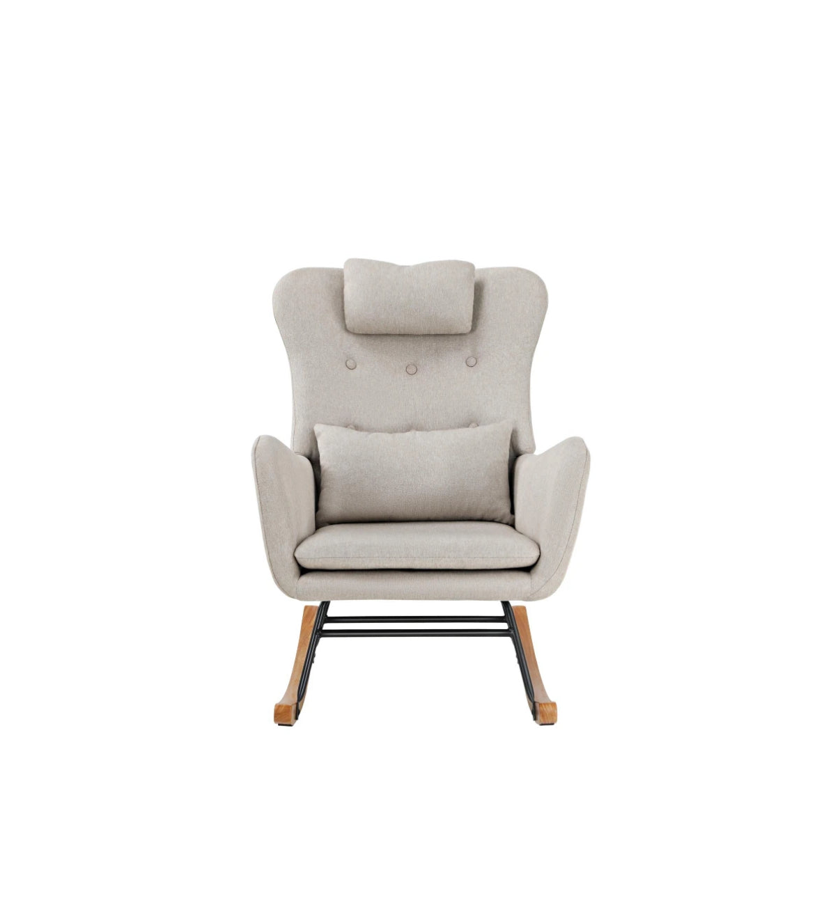 CAROL Rocking Chair Nursing Armchair Linen Accent Chairs With 2 Pillow Beige