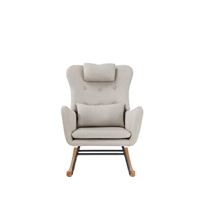 CAROL Rocking Chair Nursing Armchair Linen Accent Chairs With 2 Pillow Beige
