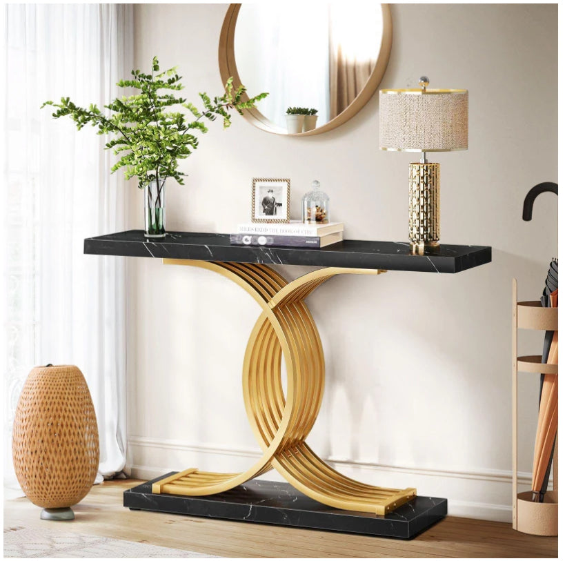 Norman Console Table Hallway Faux Marble Black Modern 100x30x80cm