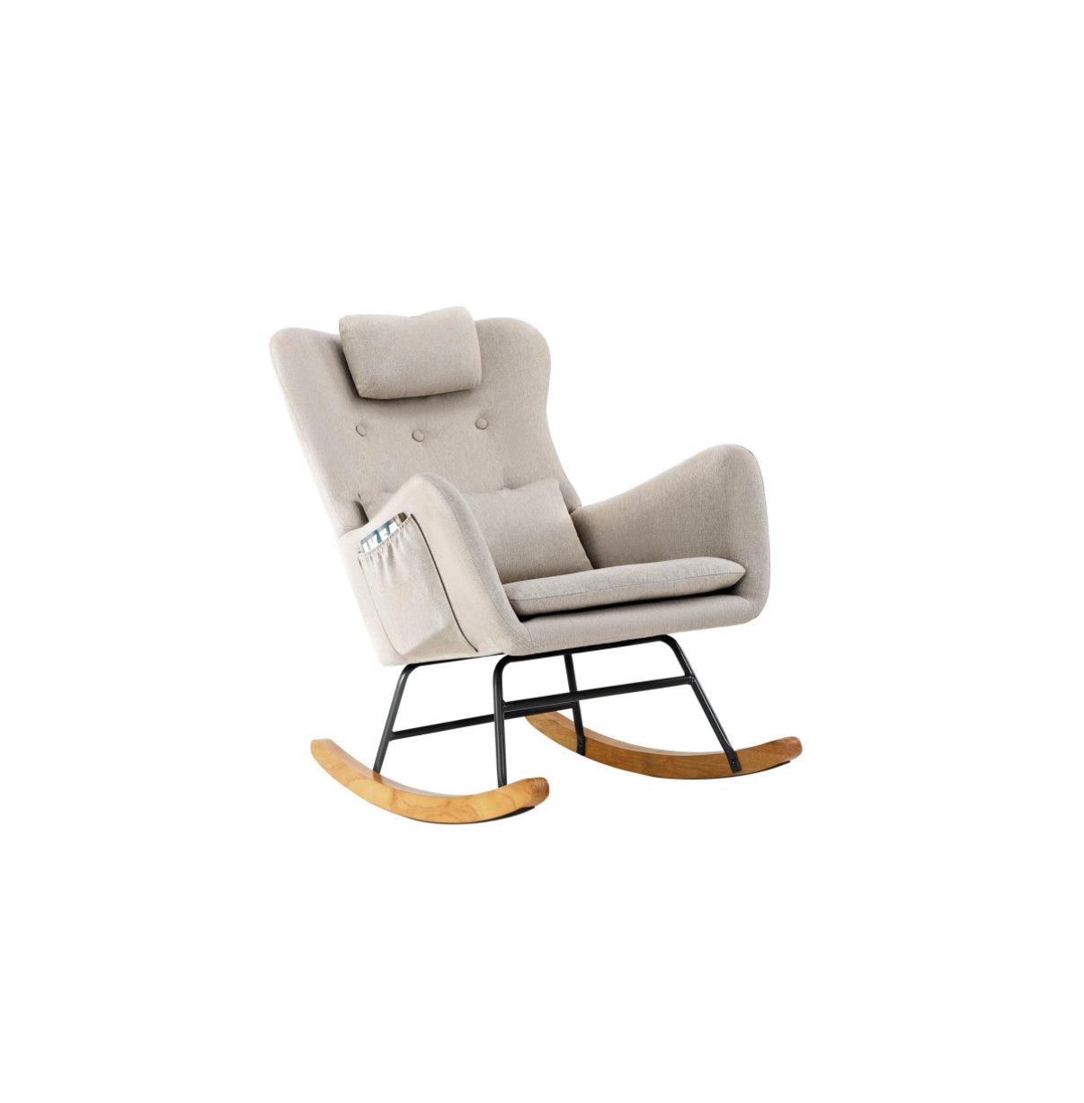 CAROL Rocking Chair Nursing Armchair Linen Accent Chairs With 2 Pillow Beige