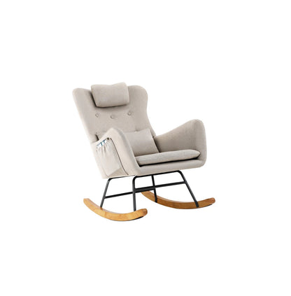 CAROL Rocking Chair Nursing Armchair Linen Accent Chairs With 2 Pillow Beige