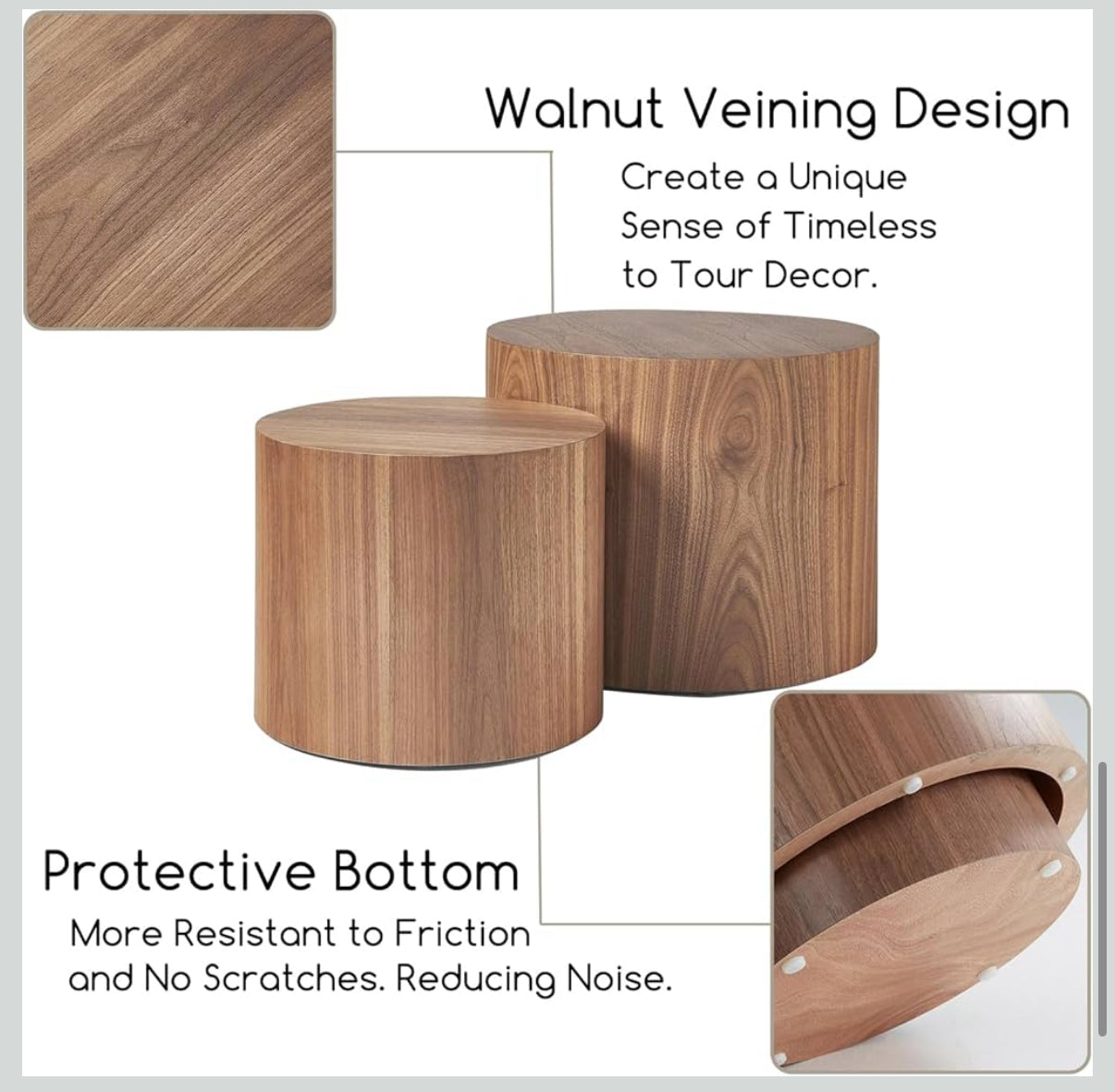 NOVALE Nesting Coffee Table Set of 2 – Walnut Finish | Sculptural Minimal Design