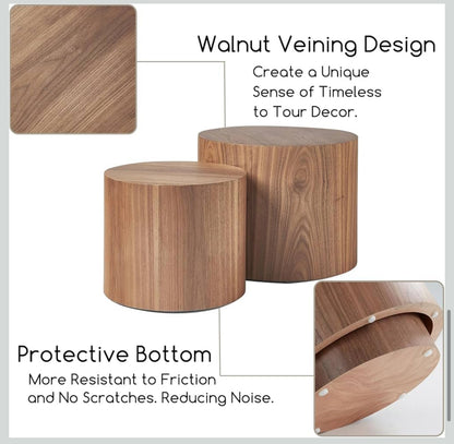 NOVALE Nesting Coffee Table Set of 2 – Walnut Finish | Sculptural Minimal Design