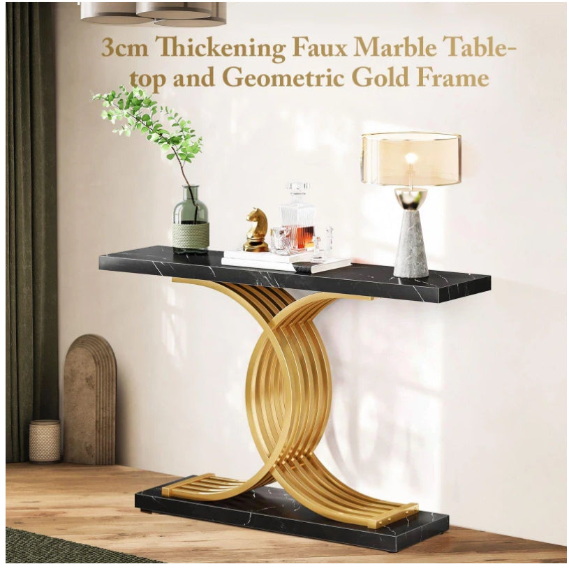 Norman Console Table Hallway Faux Marble Black Modern 100x30x80cm