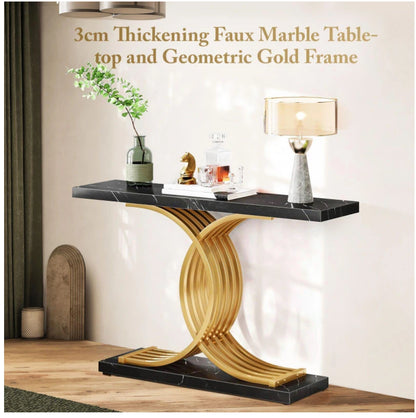 Norman Console Table Hallway Faux Marble Black Modern 100x30x80cm
