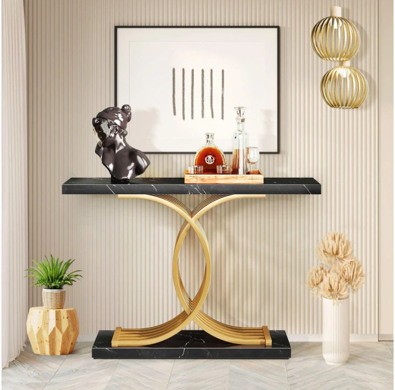 Norman Console Table Hallway Faux Marble Black Modern 100x30x80cm