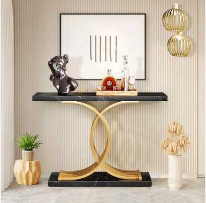 Norman Console Table Hallway Faux Marble Black Modern 100x30x80cm