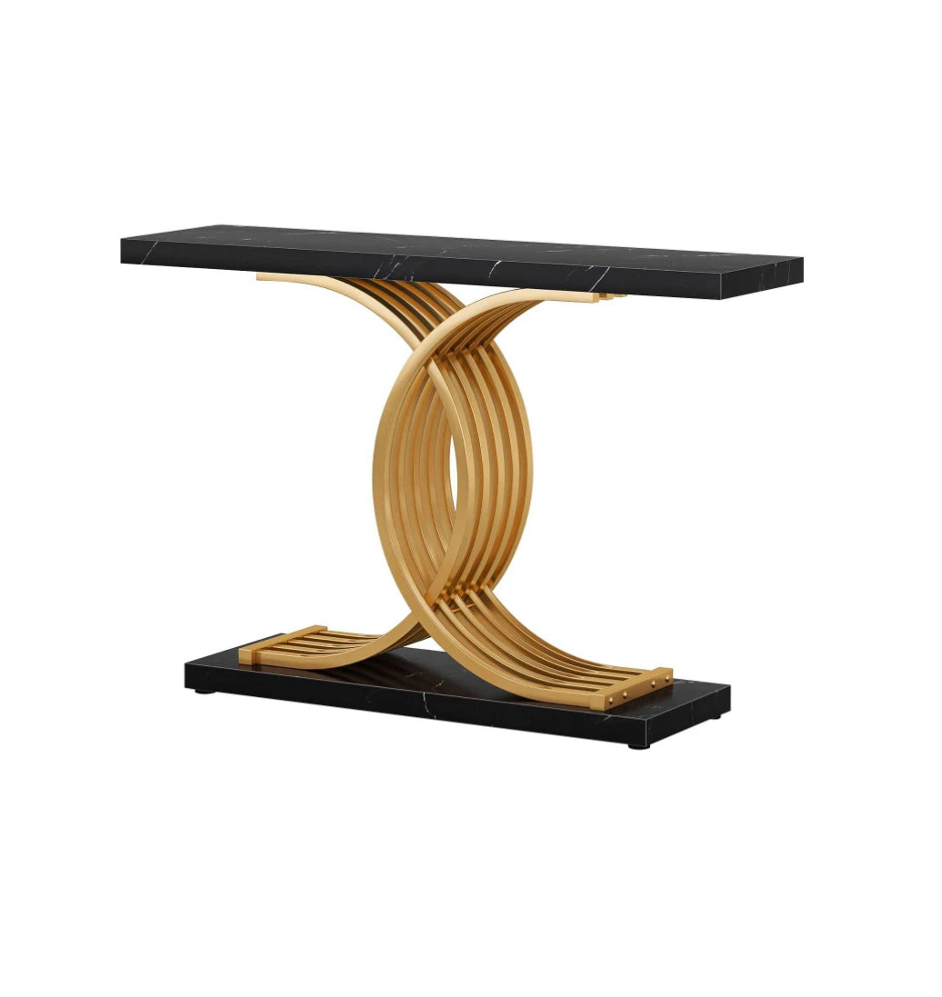 Norman Console Table Hallway Faux Marble Black Modern 100x30x80cm