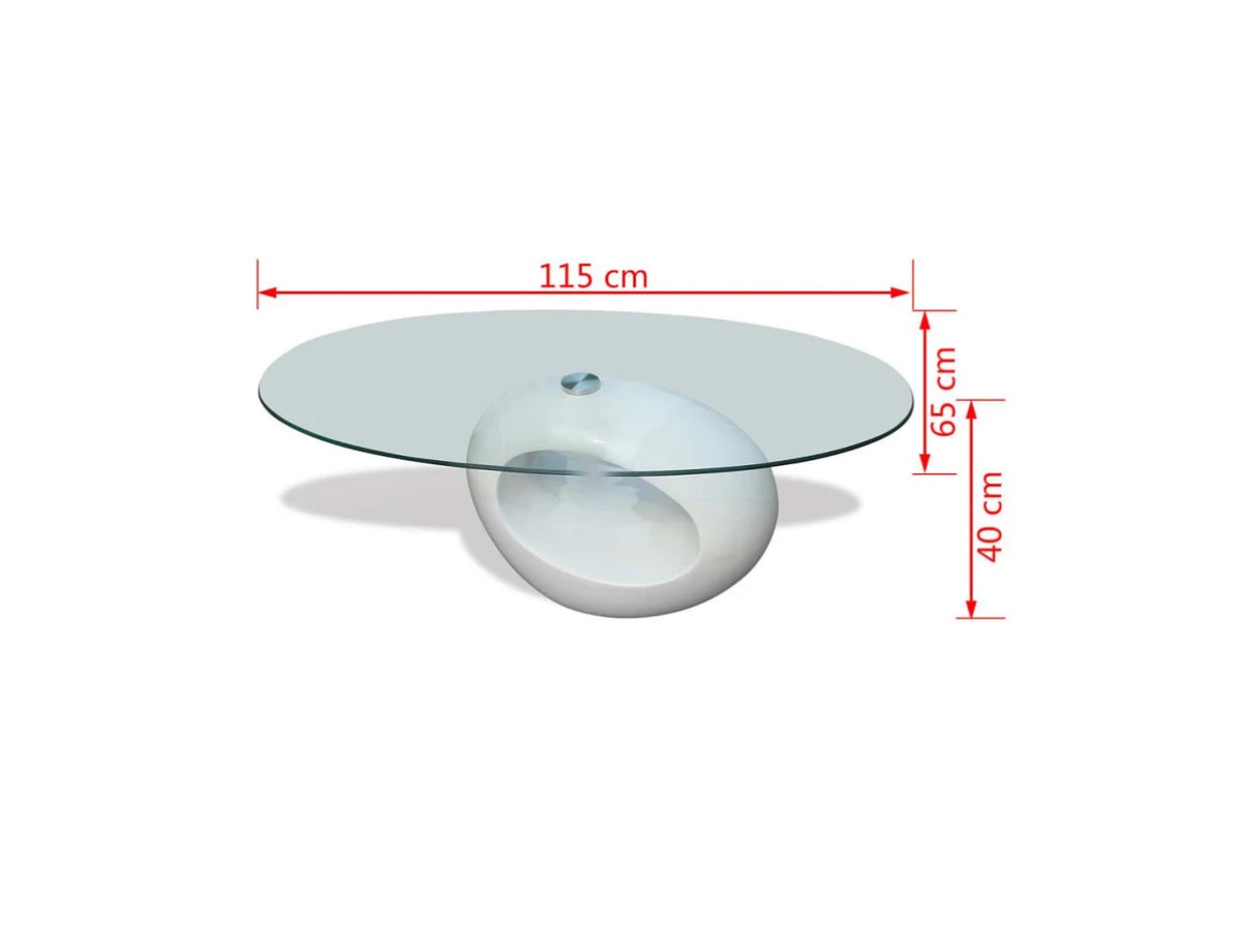Oscar Coffee Table with Oval Glass Top High Gloss White