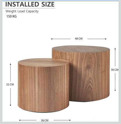 NOVALE Nesting Coffee Table Set of 2 – Walnut Finish | Sculptural Minimal Design
