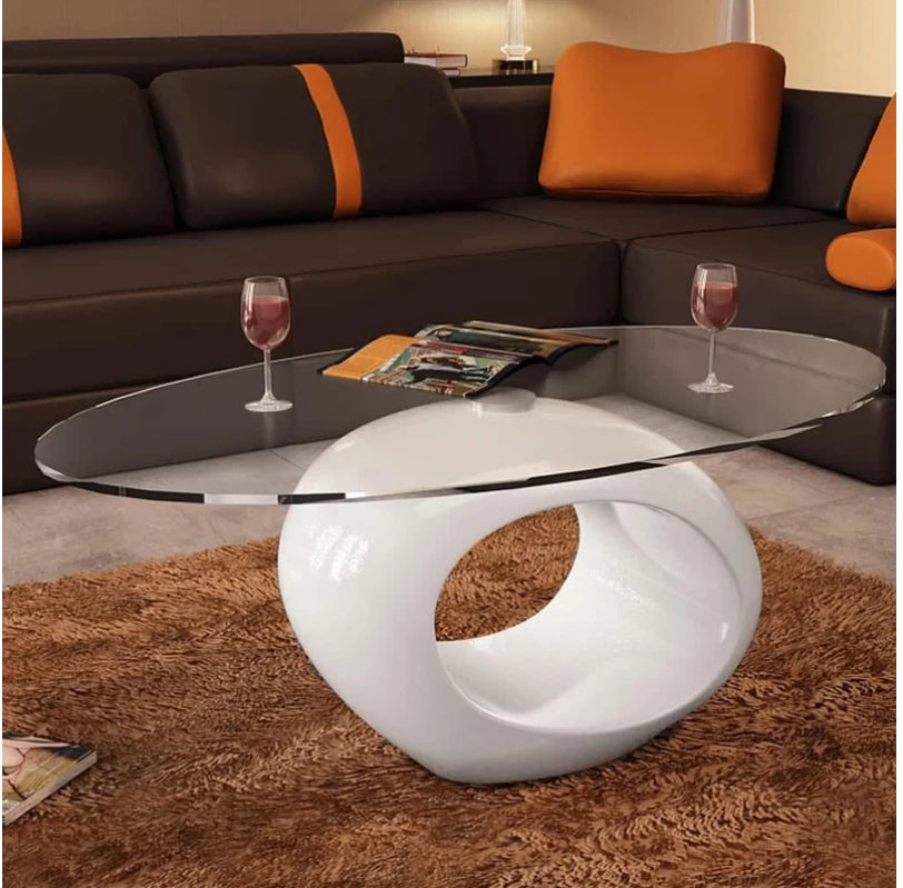 Oscar Coffee Table with Oval Glass Top High Gloss White