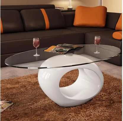 Oscar Coffee Table with Oval Glass Top High Gloss White