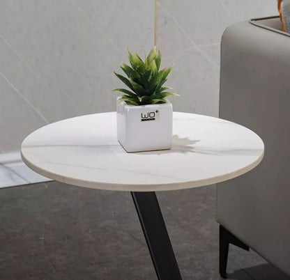ARCHI Side Table – Marble Stone Top with Carbon Steel Base