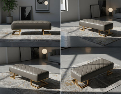 ASTORIA  Coffee Grey PU Leather Ottoman Bench